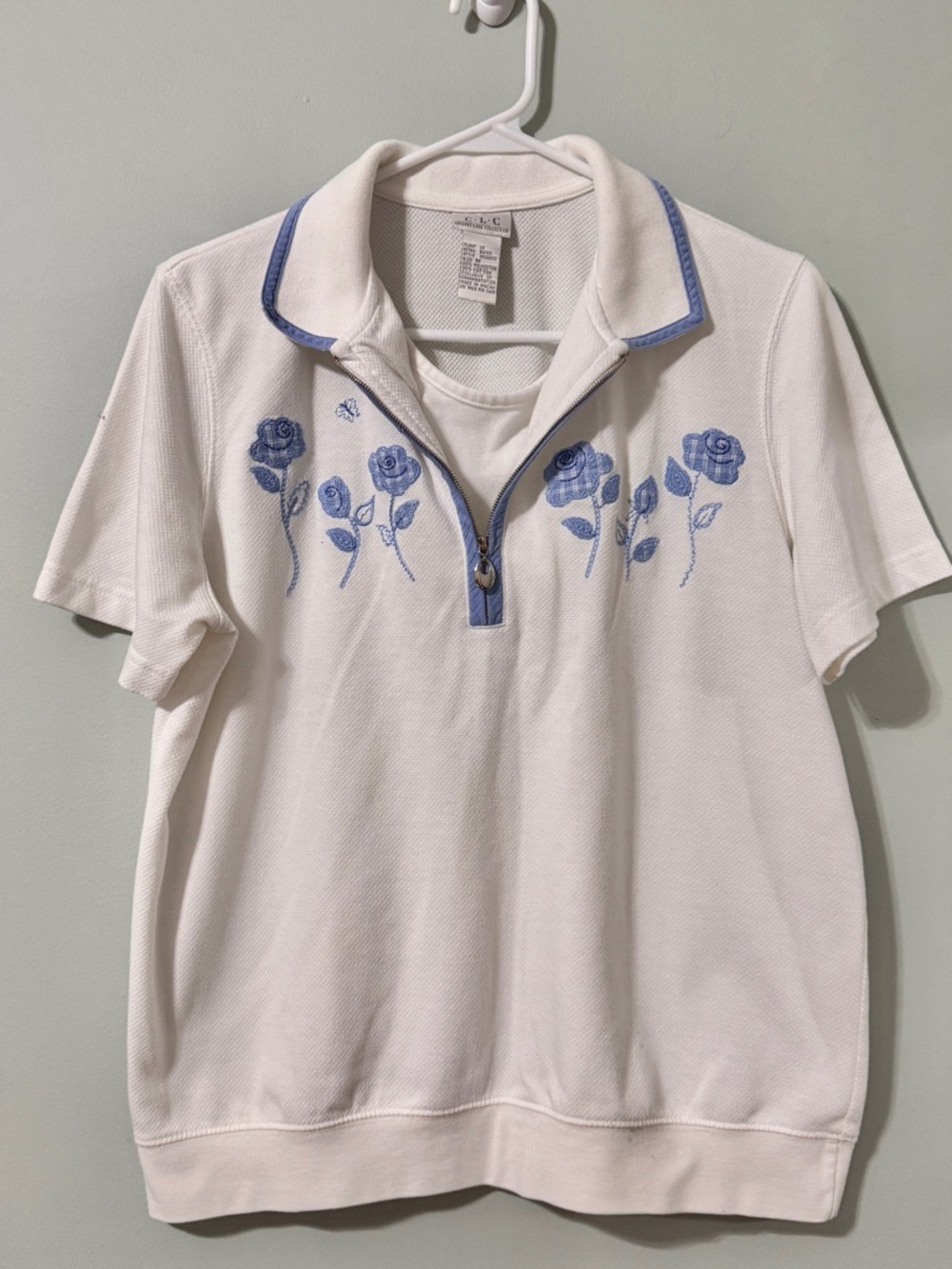 VTG 90s CLC Grandma Chic Cottage Floral Embroidery Short Sleeve Polo Shirt Sz M